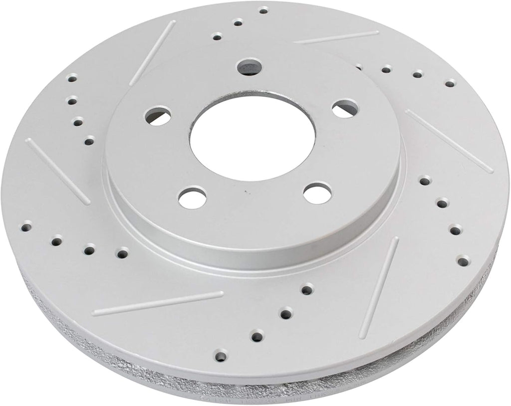 TRQ Performance Front and Rear Brake Rotor Set G Coated Drilled and Slotted Vented Compatible with 2005-2010 Ford Mustang