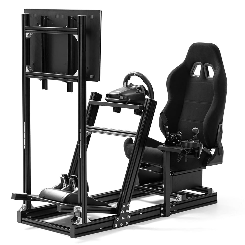 Supllueer Racing Simulator Cockpit with Monitor Stand Racing Seat Fit for Logitech GPRO G29 G920, for Thrustmaster, for Fanatec, Aluminum Steering Wheel Stand No TV Steering Wheel Pedal Shifter