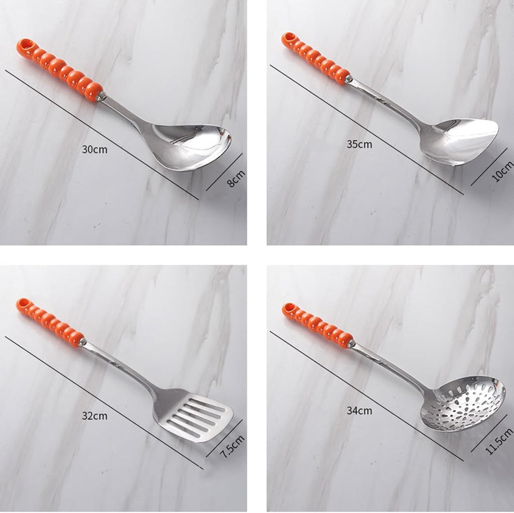 Stainless Steel Kitchenware Seven Pieces Set with Hanging Holder Ceramic Handle Kitchenware Cooking Utensils Set Dishwasher Safe Metal Kitchen Utensils Set,Pink