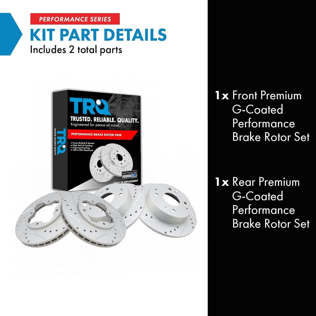 TRQ Performance Front and Rear Brake Rotor Set G Coated Drilled and Slotted Compatible with 1997 Acura CL 1991-1997 Honda Accord