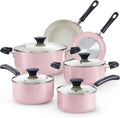 Cook N Home Basics Ceramic Nonstick Cookware Set, 10-Piece, Pink | Nonstick Pots and Pans Set