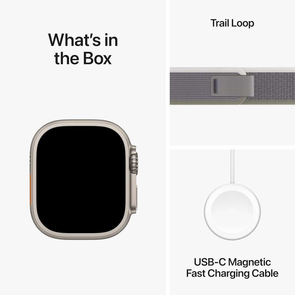 Apple Watch Ultra 2 [GPS + Cellular 49mm] Smartwatch with Rugged Titanium Case & Green/Grey Trail Loop M/L (Renewed)