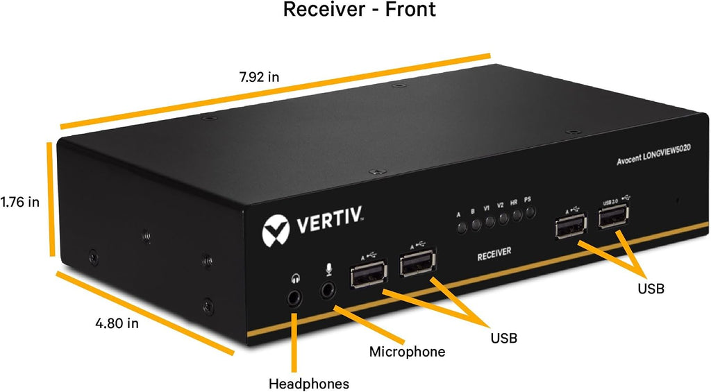 Vertiv Avocent LV 5020P High-Performance Dual DisplayPort KVM Extender Kit with Receiver & Transmitter, VGA, USB, Audio, CATx 50M, Extend up to 300 ft. / 91.44 m. (5020P)