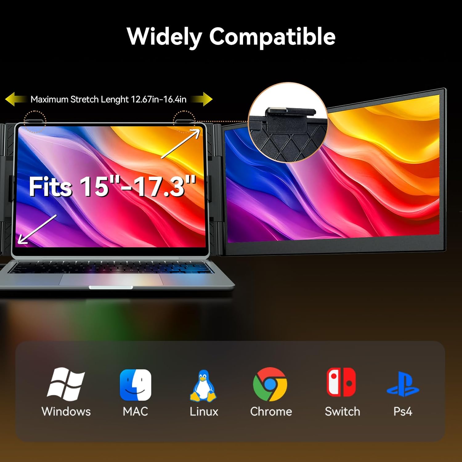 14' Laptop Triple Screen Extender Portable, One Cable Connection Laptop Monitor FHD 1080P IPS, Ultra Thin Dual Monitor for 13-17' Laptops, Plug & Play Compatiable with Win/Mac/Chrome/Android/Switch