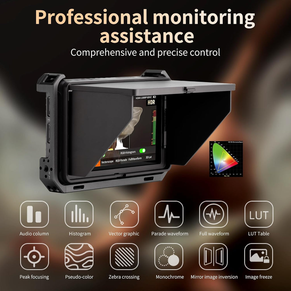 VILTROX Camera Field Monitor with Rig Cage 4K 2000Nits 6 Inch Touchscreen Camera Monitor, Full HD 1920x1080 Video Monitoring, 3D Lut, 3G-SDI, HDMI Camera Screen with Sunshade Hood for Sony Canon Nikon