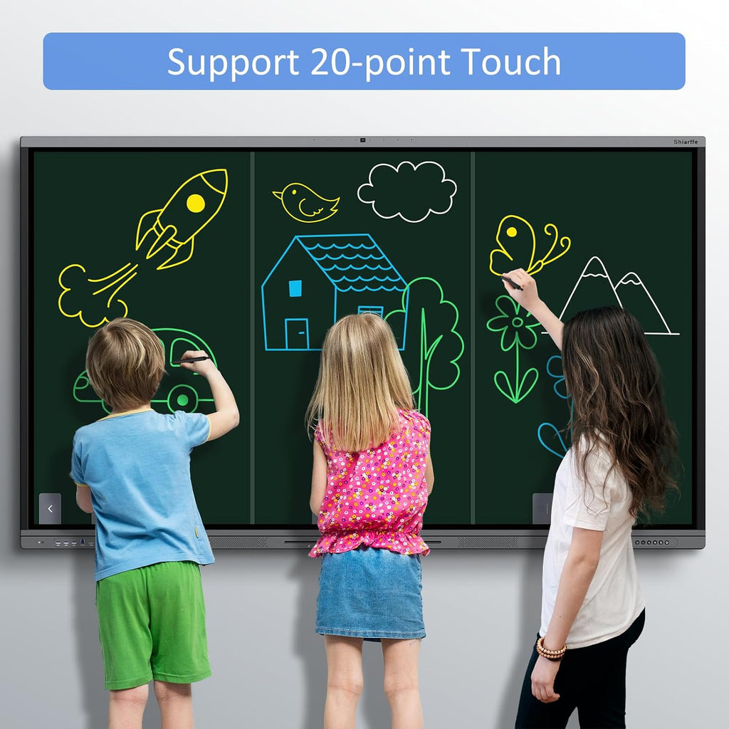 Shiarffe X5 Smart Board 75 Inch 4K Interactive Whiteboard 8GB RAM + 128GB Storage All-in-One Touchscreen Monitor Built-in 48MP Camera Mics and Speaker for Classrom Hybrid Work (Board Only)