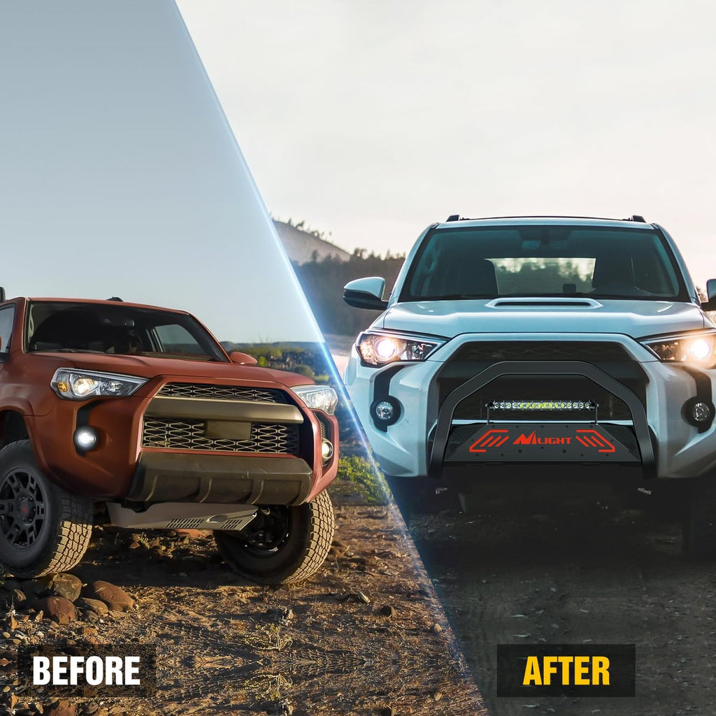Nilight Bull Bar with Light Bar&License Plate Hole Compatible with Toyota 4Runner 2010-2024 Truck Brush Guard, Front Bumper Push Bar w/Grille Skid Plate Light Mount