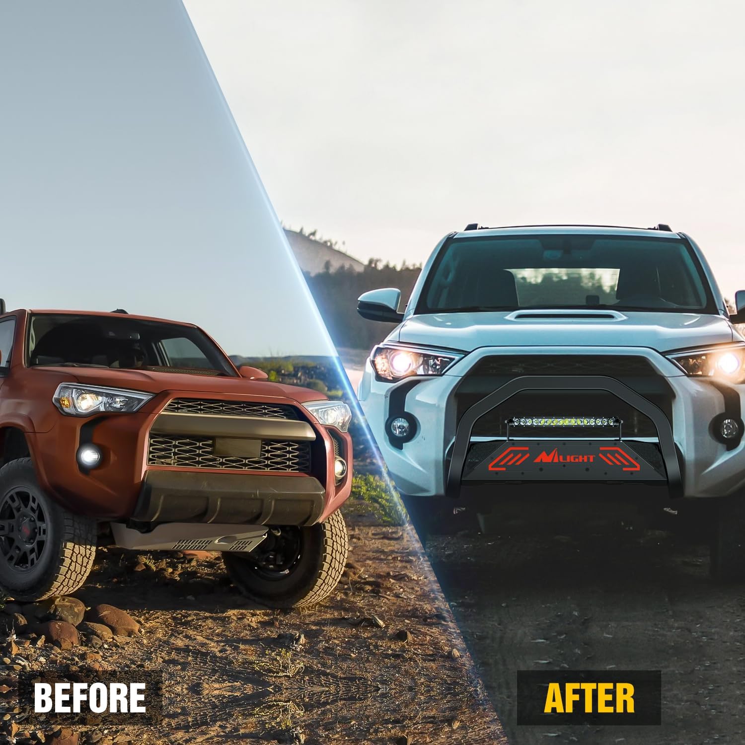 Nilight Bull Bar with Light Bar&License Plate Hole Compatible with Toyota 4Runner 2010-2024 Truck Brush Guard, Front Bumper Push Bar w/Grille Skid Plate Light Mount