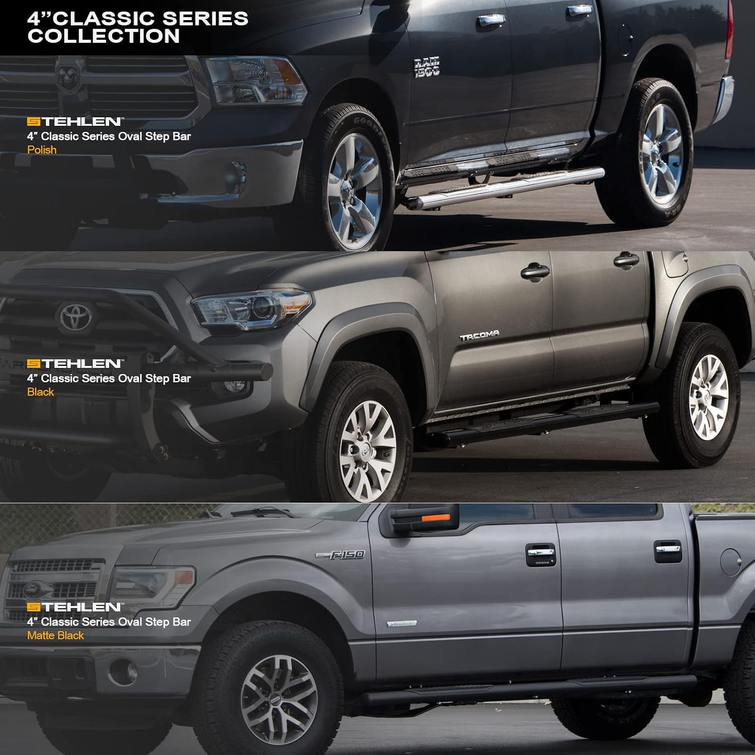 Stehlen 733469495802 Compatible with 2004-2008 Ford F150 Super (Extended) Cab 4' Oval Side Step Nerf Bars - Stainless Steel