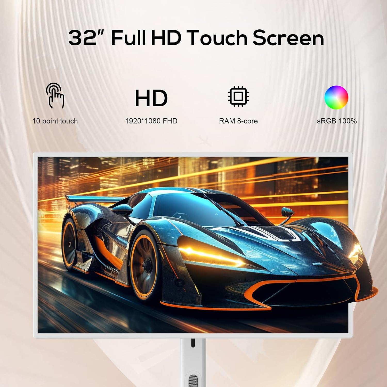 32-inch Smart Rolling TV Monitor with Wheels, FHD Touch Screen, Android TV (4GB+64GB), Built-in Battery, Full Swivel Rotation, Support Google Store, AirPlay & Screen Share