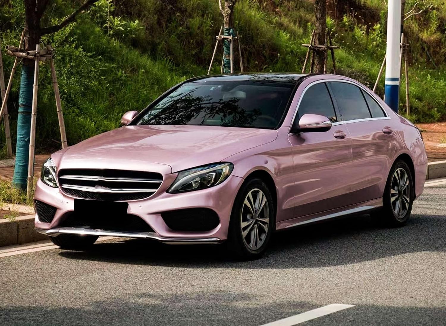 5FTx40FT PET Super Gloss Metallic Passion Pink High Glossy Vinyl Wrap Auto Car Sticker Decal Film Sheet Bubble Free Air Release Technology with Tool Set