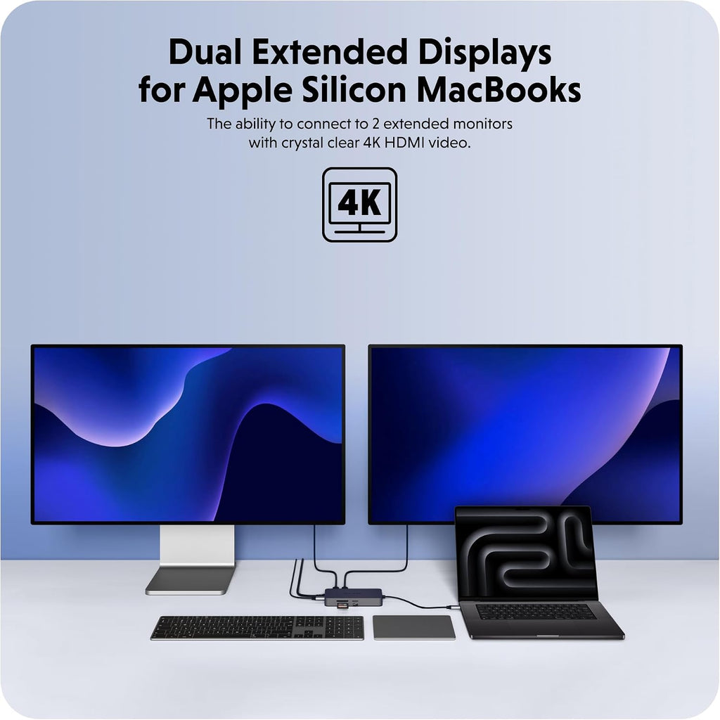 HyperDrive Dual USB C to HDMI 4K 60Hz, 10-in-1 Hub for 2-Monitor Extension, 100W Power Delivery Fast Charging, High-Speed Data Transfer, Compatible w/ M1, M2, M3, M4 MacBook, Windows, Chromebook
