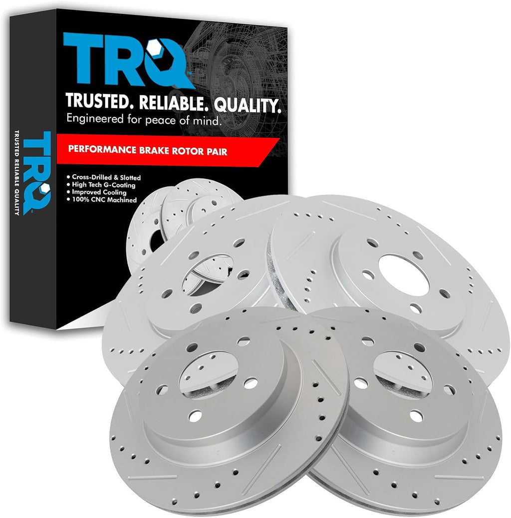 TRQ Performance Front and Rear Brake Rotor Set G Coated Drilled Slotted Compatible with 1994-2004 Ford Mustang