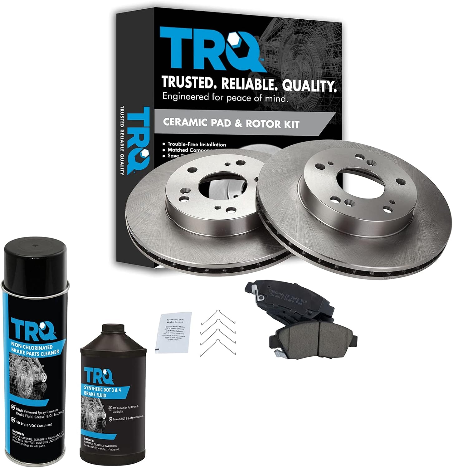 TRQ Front Brake Pad & Rotor Kit, with Chemical Kit Ceramic Compatible with 2002-2006 Acura RSX 2006-2011 Honda Civic 2011-2015 CR-Z