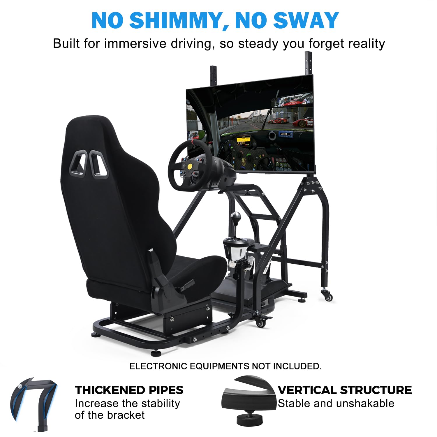 Anman Driving Simulator Cockpit with Movable Monitor Stand and Adjustable Seat Fit for Logitech G29 G923 G920, for Thrustmaster T80 T150 T248