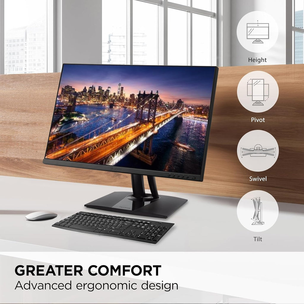 ViewSonic VP275-4K 27 Inch 4K ColorPro Monitor Designed for Surface, IPS with 100% sRGB and Pantone Validated for Improved Workflows, Advanced Ergonomics, and 60W USB-C Inputs