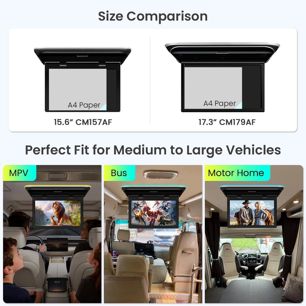 XTRONS 15.6' Android Car Overhead Player, 1366x768 HD Flip Down Roof Mount Monitor with Built-in Speaker, WiFi, Bluetooth, Supports HDMI USB Input, Screen Mirroring (2+32GB)