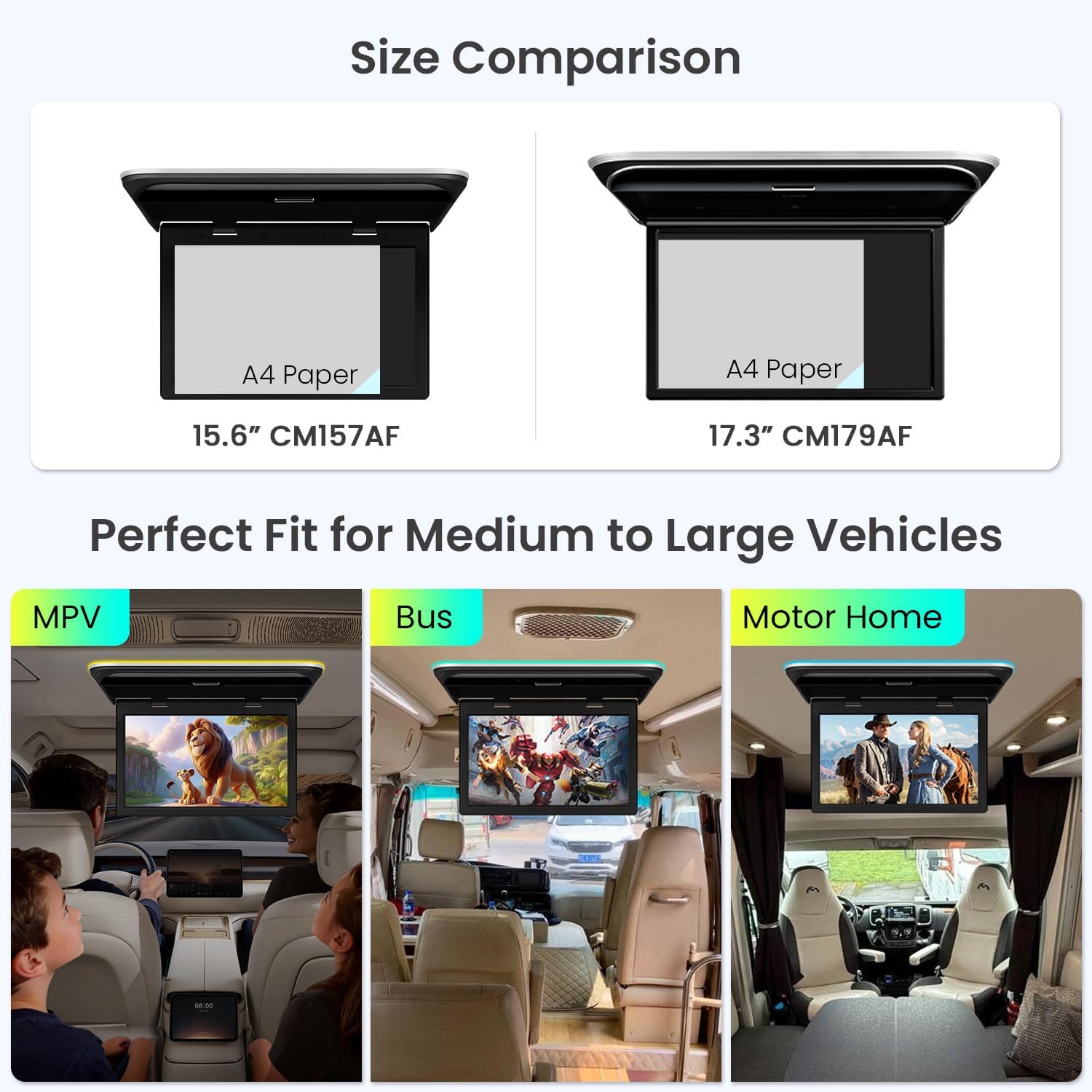 XTRONS 15.6' Android Car Overhead Player, 1366x768 HD Flip Down Roof Mount Monitor with Built-in Speaker, WiFi, Bluetooth, Supports HDMI USB Input, Screen Mirroring (2+32GB)