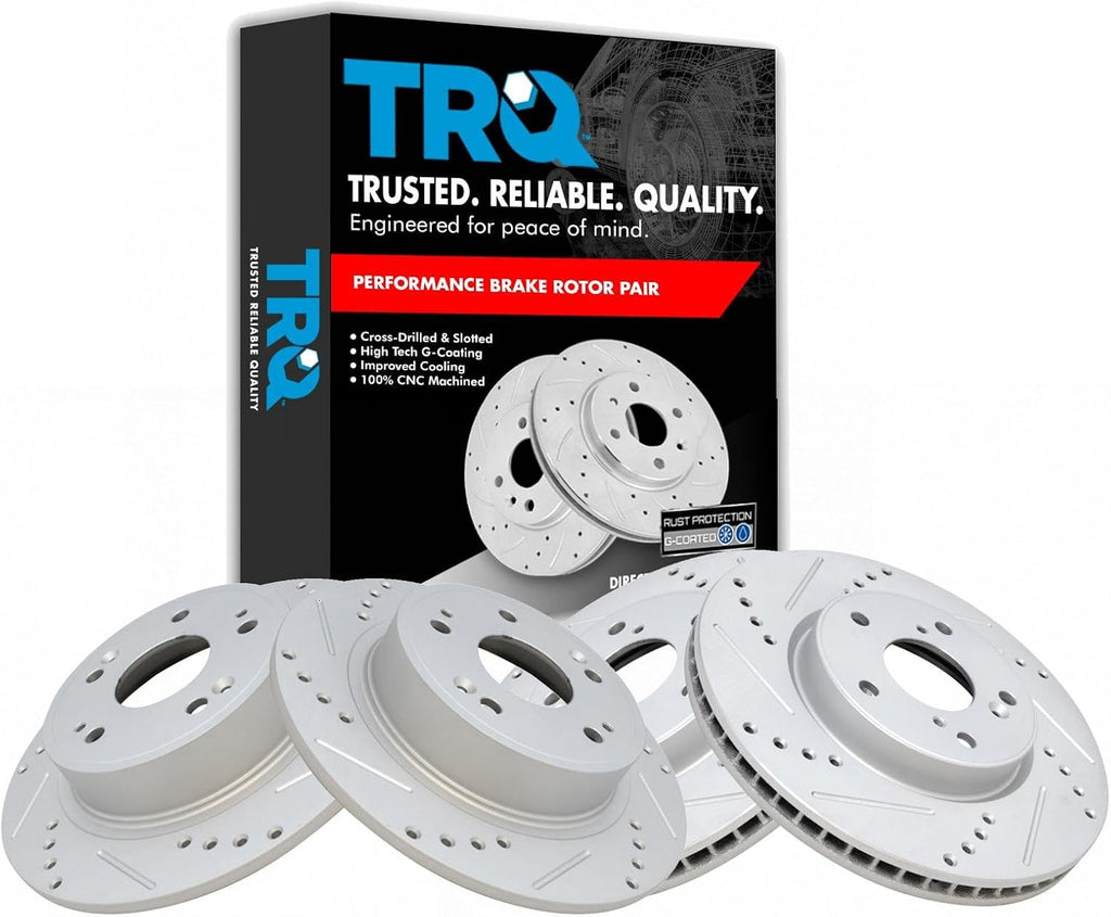 TRQ Performance Front and Rear Brake Rotor Set G Coated Drilled and Slotted Vented Solid Compatible with 2013-2024 Honda Accord 2016-2022 HR-V 2015 Civic