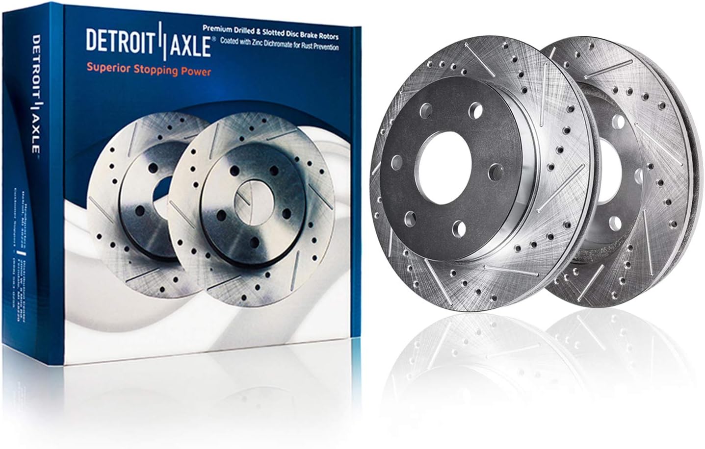 Detroit Axle - Front Drilled Rotors Right Brake Caliper Replacement for 2007-2016 Traverse Acadia Enclave Outlook - 3pc Set