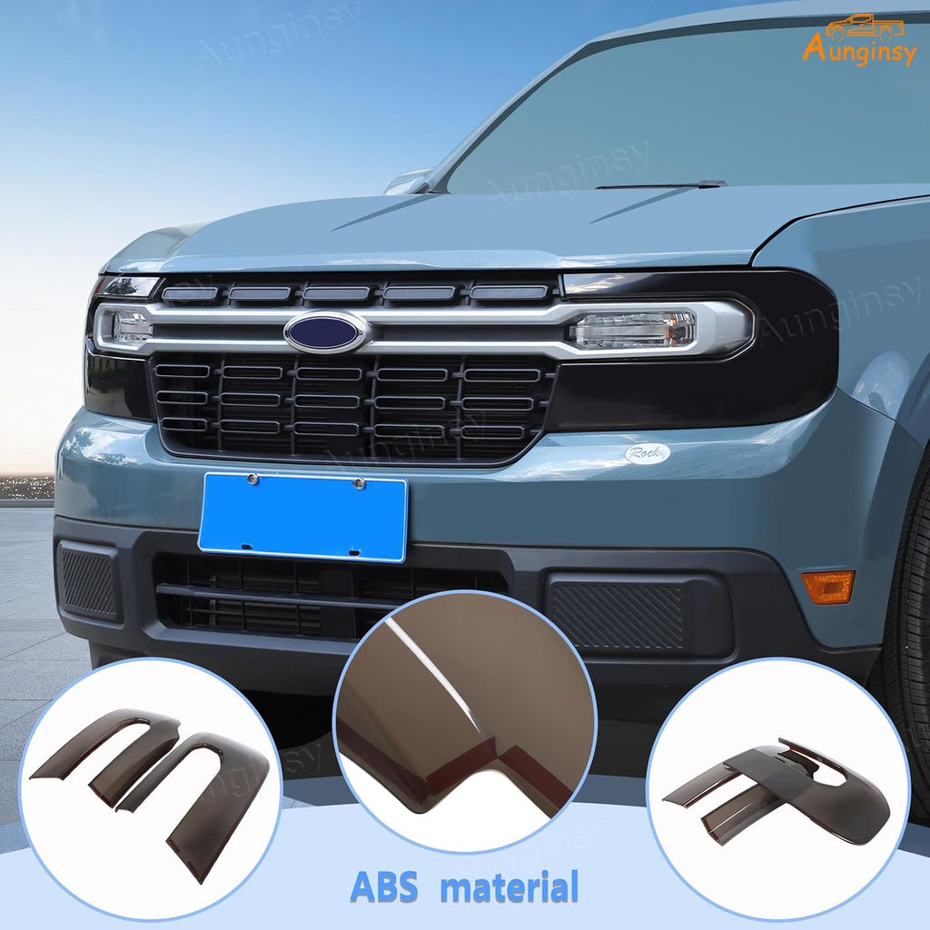 Aunginsy Car Front Headlight Trim Cover Compatible with Ford Maverick 2022-2024 Front Bumper Headlight Lamp Cover Driving Lights Shell Shade Smoked Black Frame Bezel Protector ABS Exterior Accessories