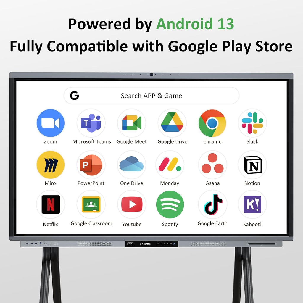 Shiarffe R9 Smart Board 86 Inch 4K Interactive Whiteboard 16GB RAM + 256GB Storage All-in-One Touchscreen Monitor Built-in 50MP AI Camera Mics and 60W Speaker for Classrom Hybrid Work (Board Only)