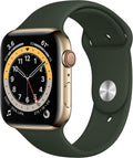 Apple Watch Series 6 (GPS + Cellular, 44mm) - Gold Stainless Steel Case with Cyprus Green Sport Band (Renewed)