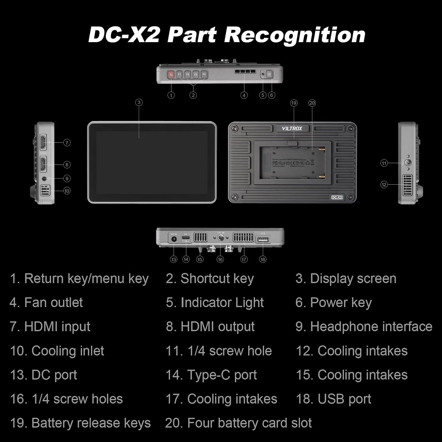VILTROX DC-X2 6' Camera Field Monitors DCX2 for DSLR Touchscreen External Monitor 4k 2000nits X2 Monitor for Sony Canon Nikon 3D LUT 1920x1080 IPS with Sunshield 2200 MAh Battery