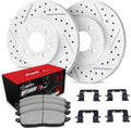 R1 Concepts Front Brake Kit Fits 2003-2005 Honda Civic Hybrid Sedan; 2007-2008 Honda Fit; 2007-2008 Honda Fit USA/CANADA| Optimum Oep Pads, Drilled Slotted Rotors| Hardware| 10.3' Front