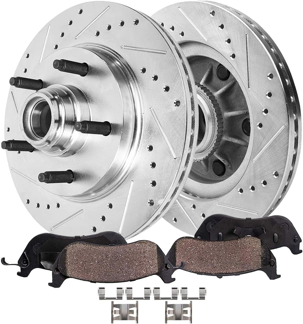 Detroit Axle - 4pc Front Brake Kit for 1999-2003 Ford F-150 2002 Lincoln Blackwood, Drilled and Slotted Disc Brake Rotors Ceramic Brakes Pads with Hardware Replacement : 12.13' inch Rotor