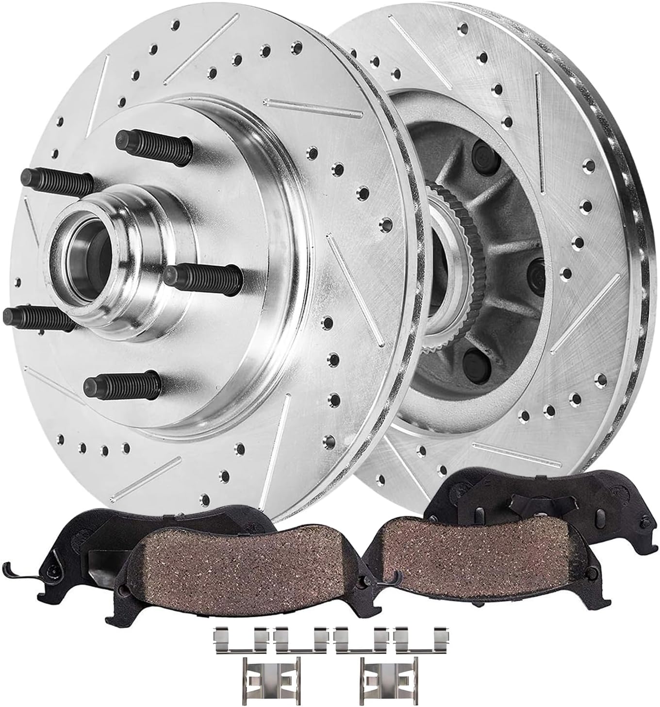 Detroit Axle - 4pc Front Brake Kit for 1999-2003 Ford F-150 2002 Lincoln Blackwood, Drilled and Slotted Disc Brake Rotors Ceramic Brakes Pads with Hardware Replacement : 12.13' inch Rotor