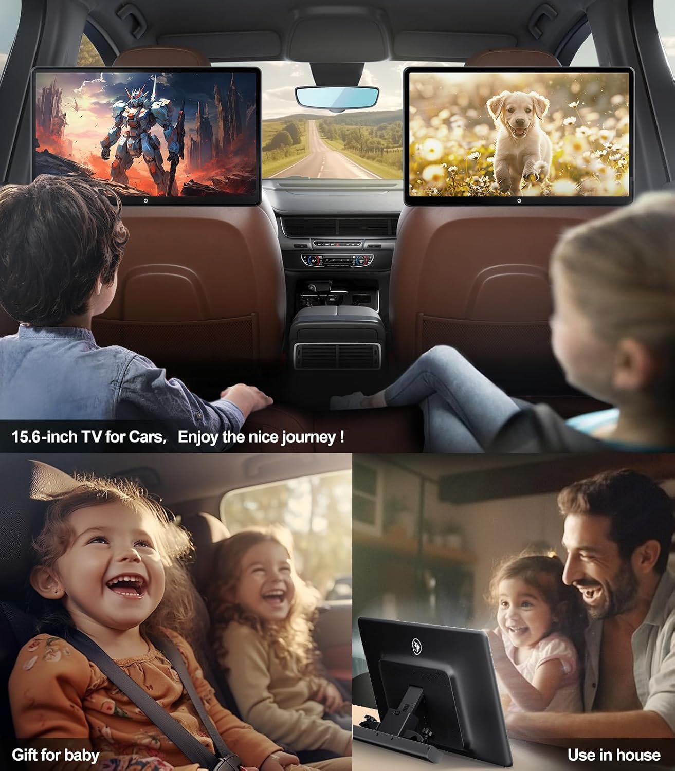 15.6 inch 4K Android Car TV Headrest Monitor for Cars Back seat Rear Entertainment System, Support Wireless Phone Link Touch Screen,with WiFi/Bluetooth/HDMI/USB/Video Player 2G+32G (2PCs)