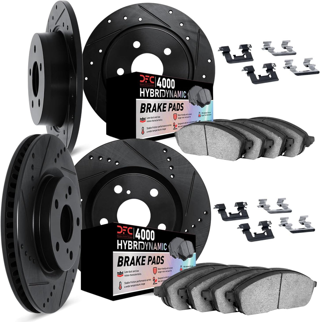 Dynamic Friction Company Front and Rear Brake Kit Fits 2007-2010 Acura CSX; 2006-2011 Honda Civic| 4000 HybriDynamic Pads, Drilled Slotted Rotors| Hardware| 11.8' Front & 10.2' Rear
