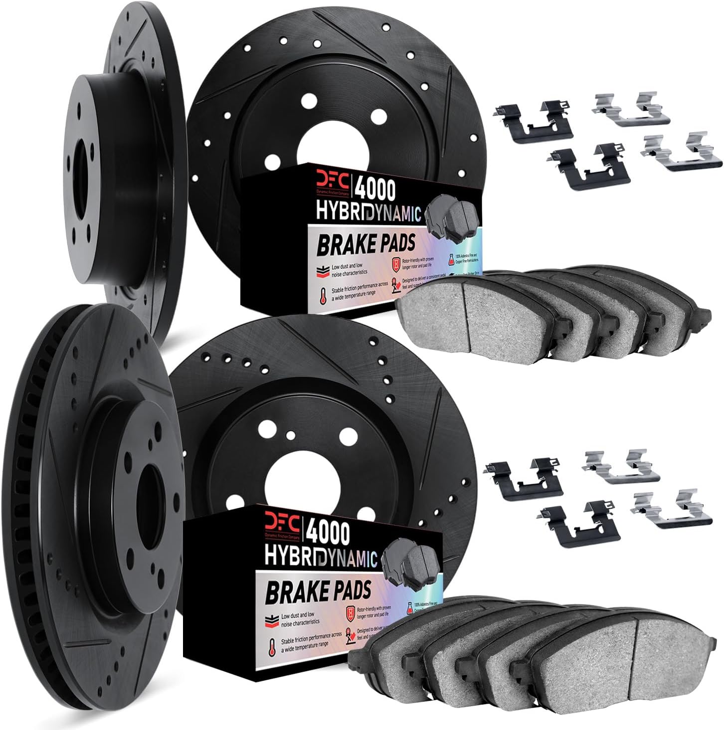 Dynamic Friction Company Front and Rear Brake Kit Fits 2007-2010 Acura CSX; 2006-2011 Honda Civic| 4000 HybriDynamic Pads, Drilled Slotted Rotors| Hardware| 11.8' Front & 10.2' Rear