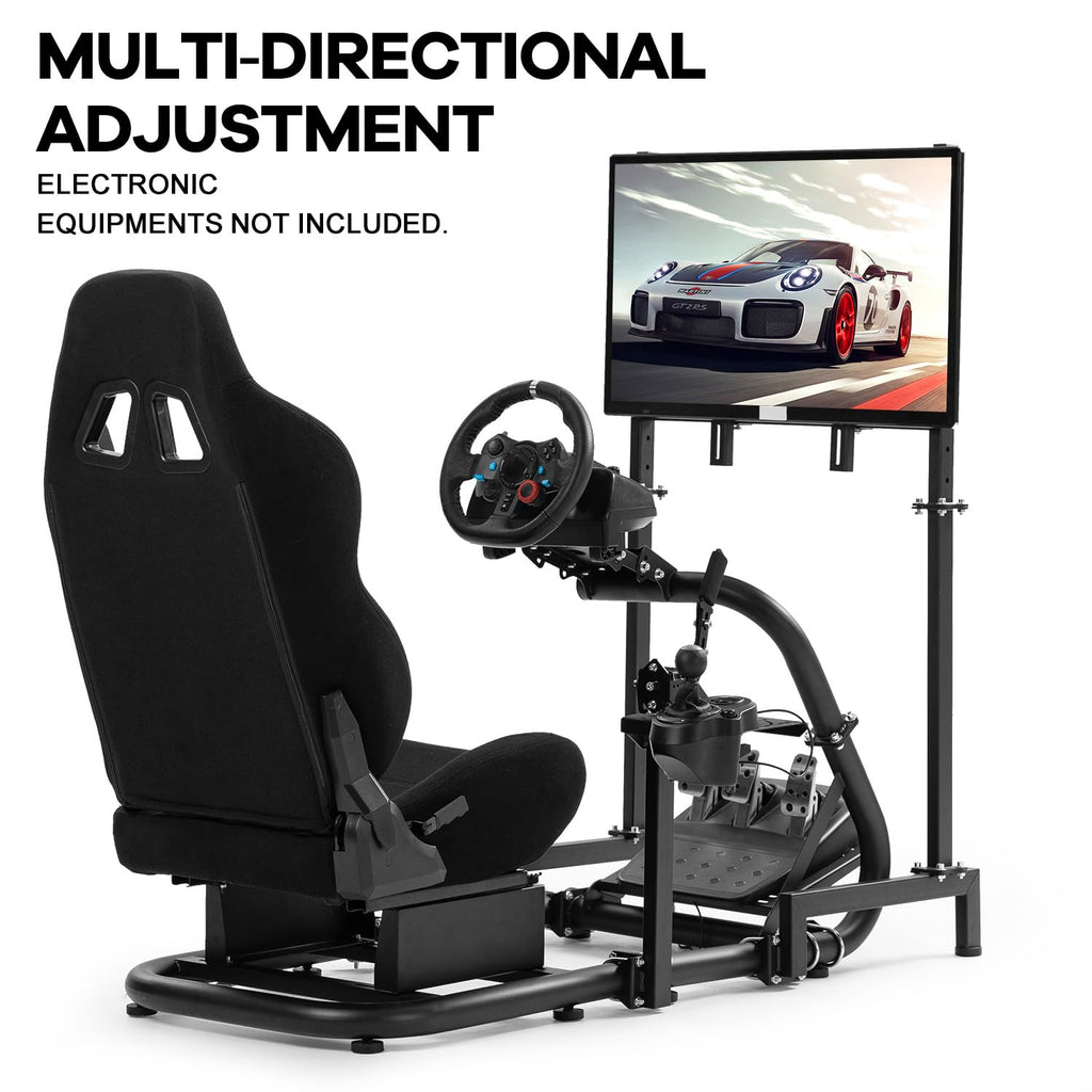 Anman Inspired Racing Sim Simulator Cockpit with Black Seat with Display Stand fit for Logitech G29 G25 G920 G923, for Thrustmaster T248, for Fanatec,NOT Include Wheel Shifter Pedals