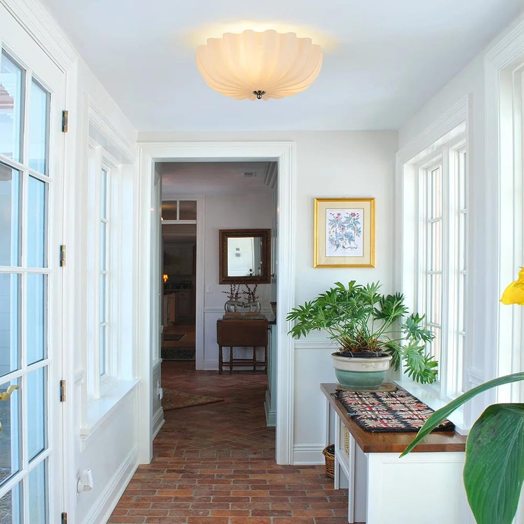 Mid Century Modern Flush Mount Ceiling Light with Milk White Glass Shade, White Flower Ceiling Lamp, 15.74inch Large LED Kitchen & Hallway Ceiling Light Fixture.