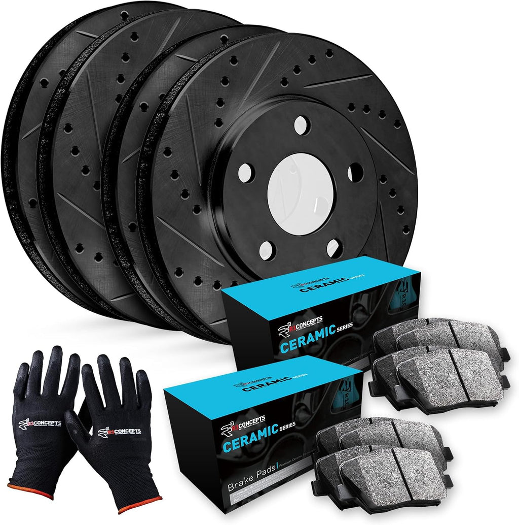 R1 Concepts Front and Rear Brake Kit Fits 2007 Acura CSX; 2006-2011 Honda Civic| Ceramic Brake Pads and Drilled Slotted Brake Rotors| 11.8' Front & 10.2' Rear