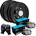 R1 Concepts Front and Rear Brake Kit Fits 2007 Acura CSX; 2006-2011 Honda Civic| Ceramic Brake Pads and Drilled Slotted Brake Rotors| 11.8' Front & 10.2' Rear