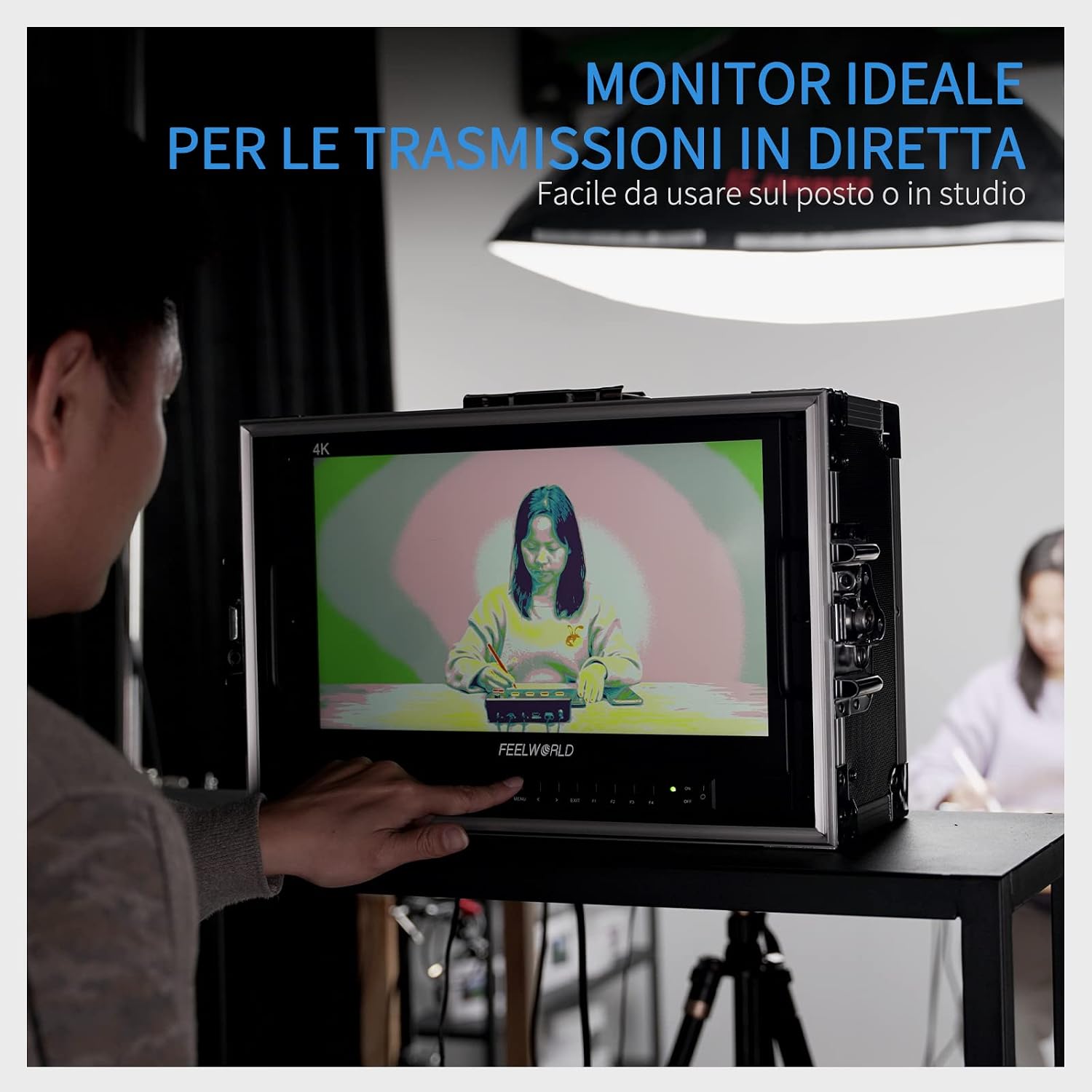 FEELWORLD ATEM156-CO 15.6 Inch Portable Broadcast Direction Monitor 1920 x 1080 Full HD Live Streaming Camera Monitor with 4 HDMI Output Inputs for Breath Mini Video Switcher Mixer