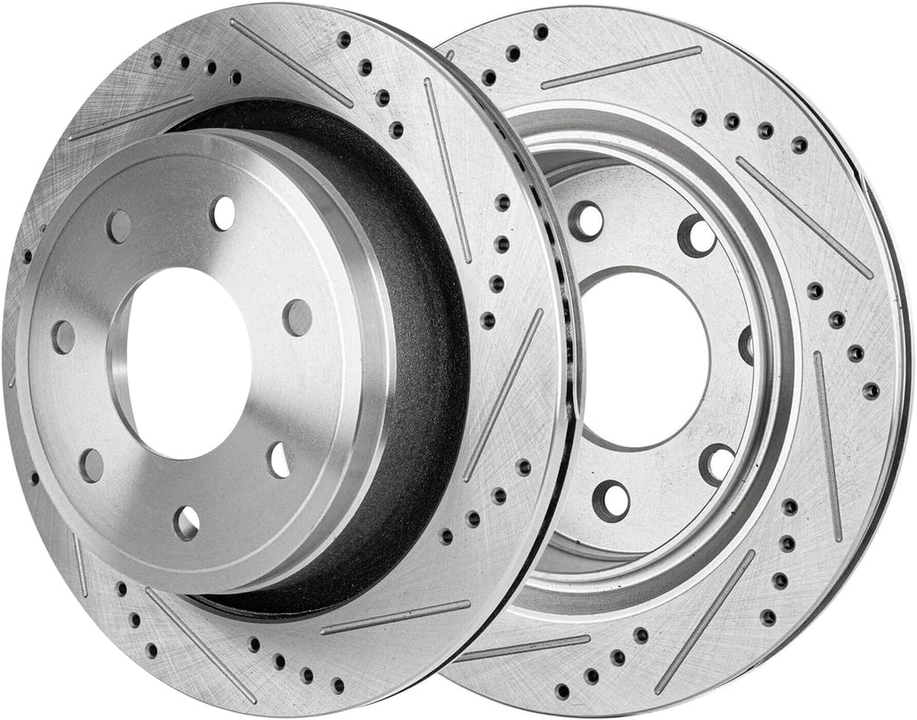 Detroit Axle - Rear Brake Rotors for 2012 2013 2014 Ford F-150 Lobo [7 Lug], Drilled and Slotted Disc Brake Rotors Replacement : 13.70' inch Rotors