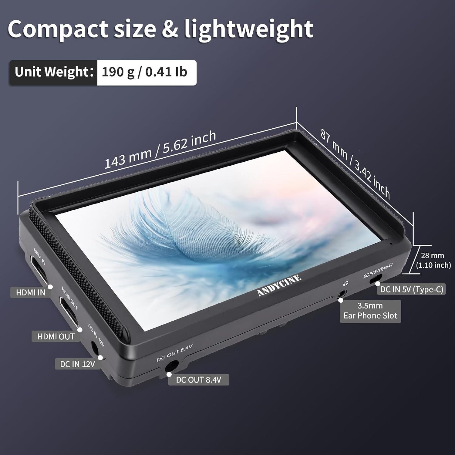 ANDYCINE A6 V2 6 Inch HDMI Field Monitor 1920x1080 Camera Fiedl Monitor Bundle with 4k HDMI in/Out Tilt Arm, Power Output, Battery & Carry Case Included