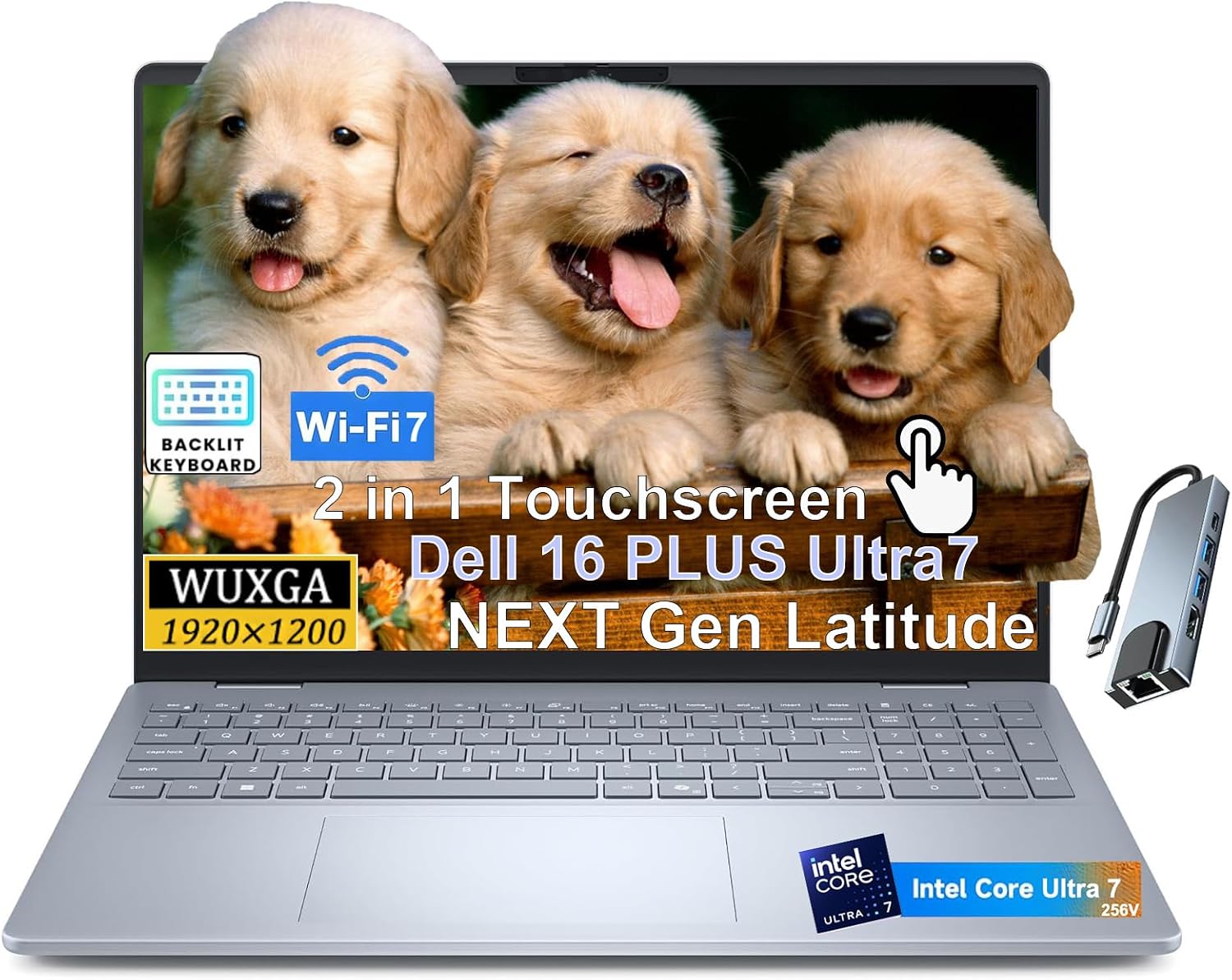 Dell 16 Plus 2-in-1 Touchscreen Business Laptop, 16' WUXGA 1920x1200 IPS Display, Intel Ultra 7 256V(8 Cores, Up to 4.8 GHz), 16GB DDR5 RAM, 512GB SSD, Backlit KB, WiFi7, Win 11 Home, with SVT Hub