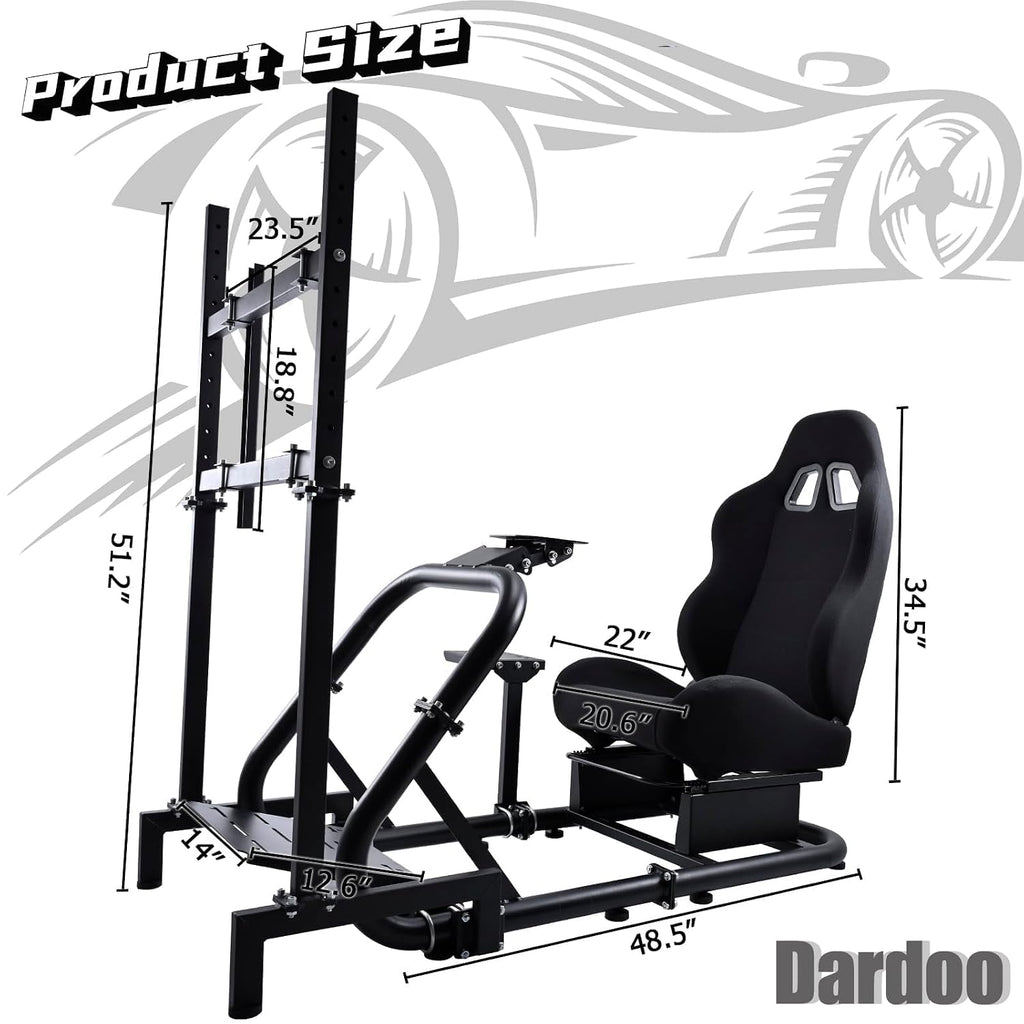 Dardoo Sim Racing Cockpit with Monitor Stand and Driving Gaming Seat Fit for Logitech G29 G920, for Thrustmaster, for Fanatec, for Xbox, for PS4, for PC, Includes only cockpit, seat and monitor stand