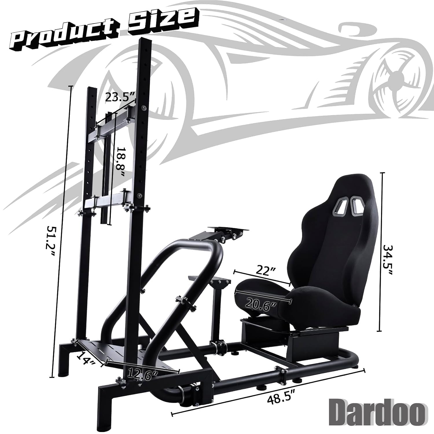 Dardoo Sim Racing Cockpit with Monitor Stand and Driving Gaming Seat Fit for Logitech G29 G920, for Thrustmaster, for Fanatec, for Xbox, for PS4, for PC, Includes only cockpit, seat and monitor stand