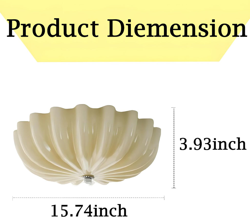 LED Flush Mount Vintage Yellow Glass Hallway Ceiling Lamp - Mid Century Overhead Light with Ribbed Glass Shade - Farmhouse Ceiling Light for Nursery, Kids Room, Bedroom, Bathroom