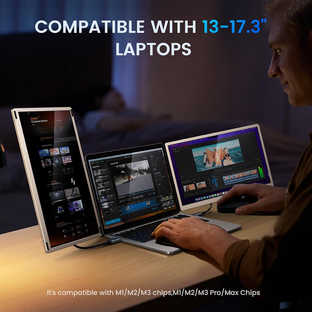 15.6' Laptop Screen Extender, 1080P FHD Laptop Monitor Extender, 235° Rotating Detachable Dual Monitor, Plug & Play Triple Screen for 13'-17.3' Laptops, Compatible with Mac/Windows/Android & Dex