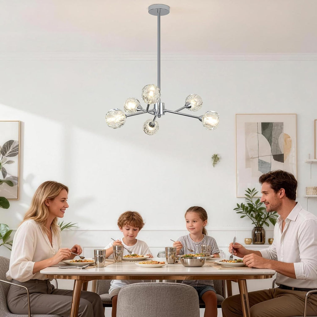 Weesalife Sputnik Chandeliers for Dining Room Light Fixture Over Table, Modern Crystal Chandeliers, 6 Lights Chrome Lighting Fixtures for Living Room Bedroom Kitchen Island
