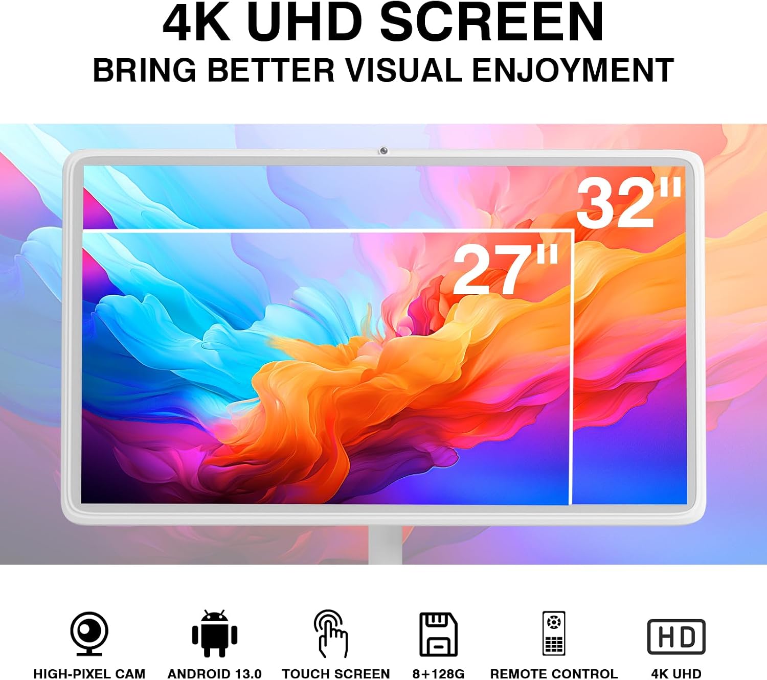 Portable TV on Wheels, Portable TV 4K Touch Screen TV, TV on Wheels 8G+128GB, Portable Smart TV Android 13, Built-in Battery(5-8H), Full Swivel Rotation, Remote Control (32 inches)