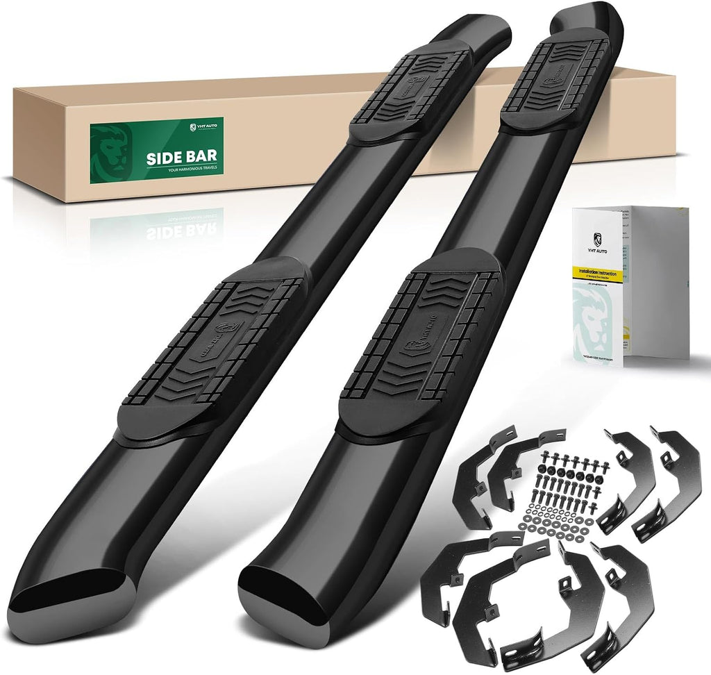 YHTAUTO 6 Inch Running Boards Side Steps Fits Chevy Silverado & GMC Sierra 1500 2019-2026, 2500 HD/3500 HD 2020-2026 (Crew Cab) Oval Bent Ends Carbon Steel Black Powder, Side Step Rails