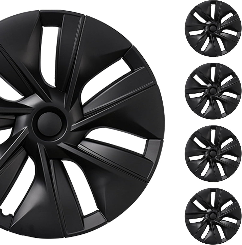 Matte Black Hubcap Wheel Cover Replacement Kit Compatible with Model Y, 19' Hub Caps Wheel Rim Cover Protector Car Exterior Accessories Pack of 4, 19 inches